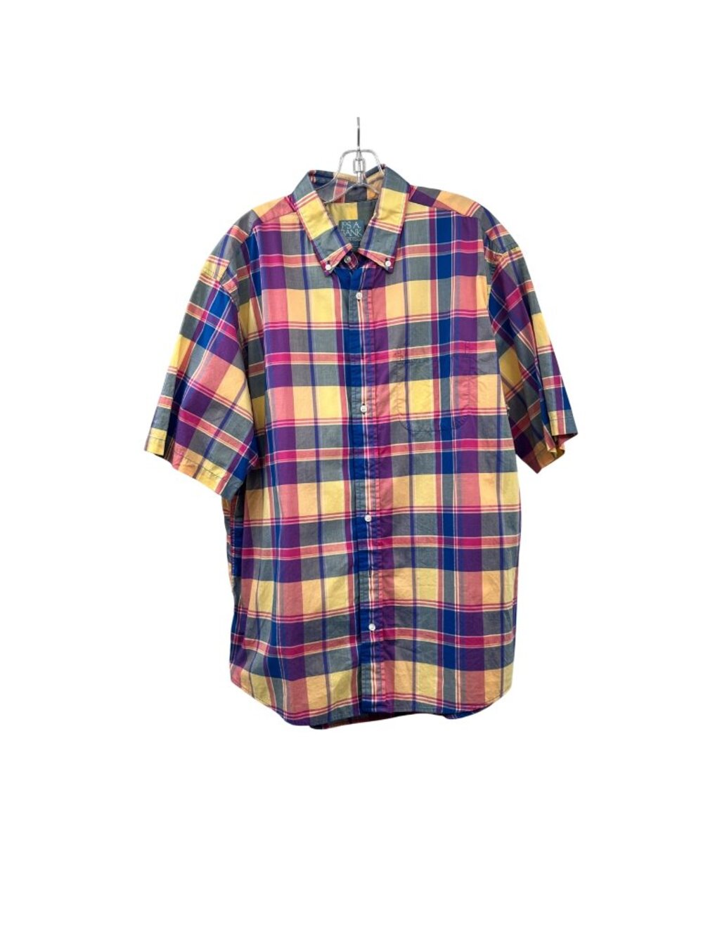 Jos. A. Bank Plaid Stays Cool Button Up Shirt Short Sleeve Colorful Size XL
